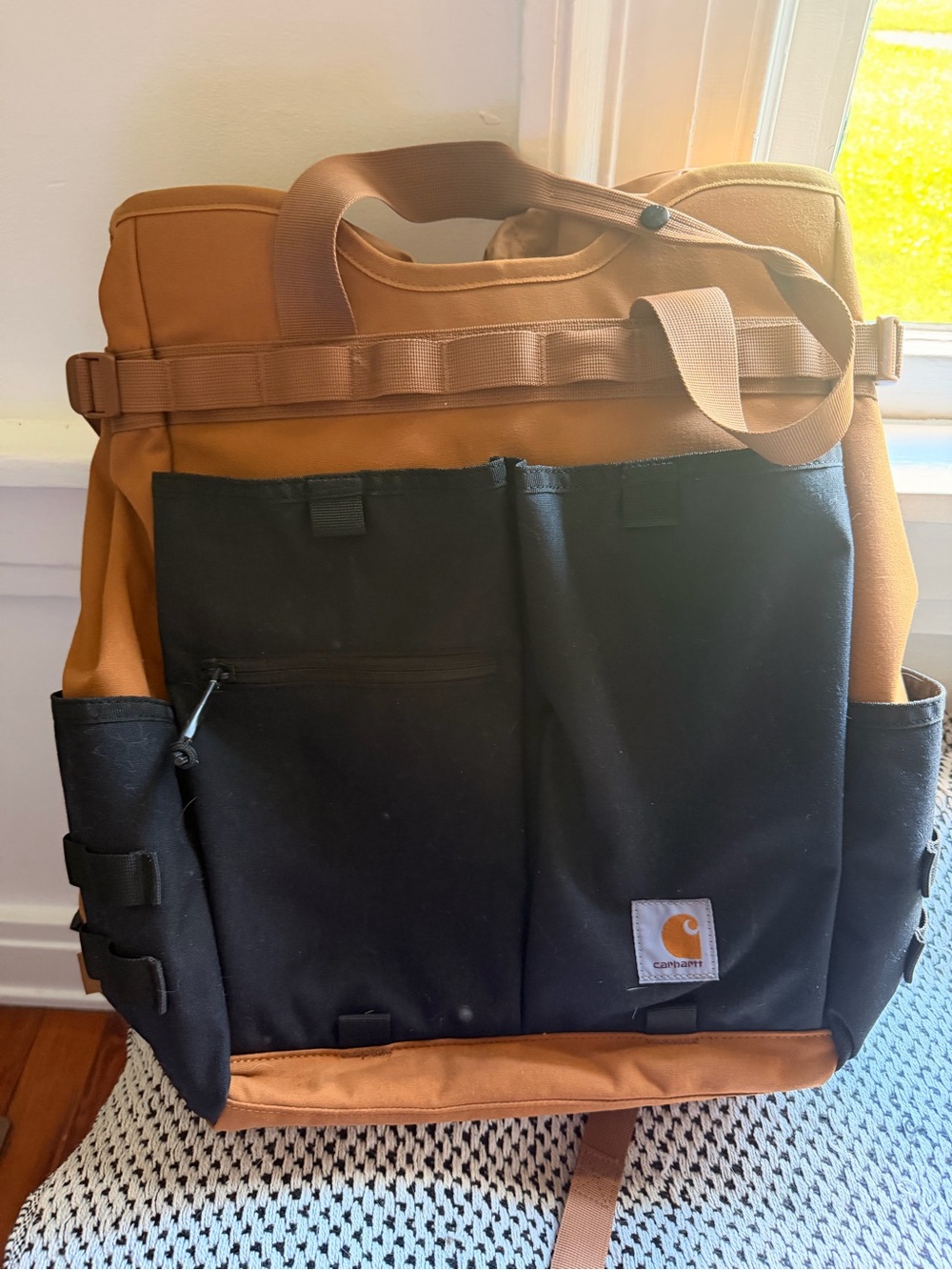 Carhartt Brown Nylon Cinch Top Convertible Tote Work Backpack Tote NWT